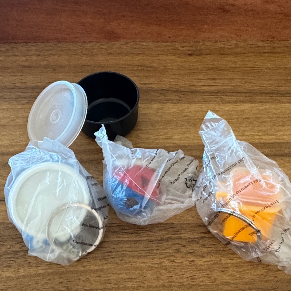 Tupperware Mini Containers Key Chains  Set of Three With Free Mini Container